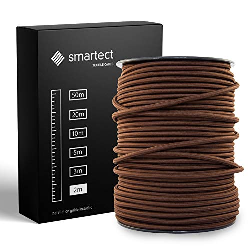 smartect Textilkabel Braun, 2 Meter Vintage Lampenkabel Stoff, 3-Adrig (3 x 0.75 mm²) Stromkabel Textilummantelt für eigenes DIY Projekt von smartect