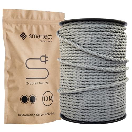 smartect Textilkabel Dunkelgrau, 10 Meter Vintage Lampenkabel Stoff Gedreht, 2-Adrig (2 x 0.75 mm²) Stromkabel Textilummantelt für eigenes DIY Projekt von smartect
