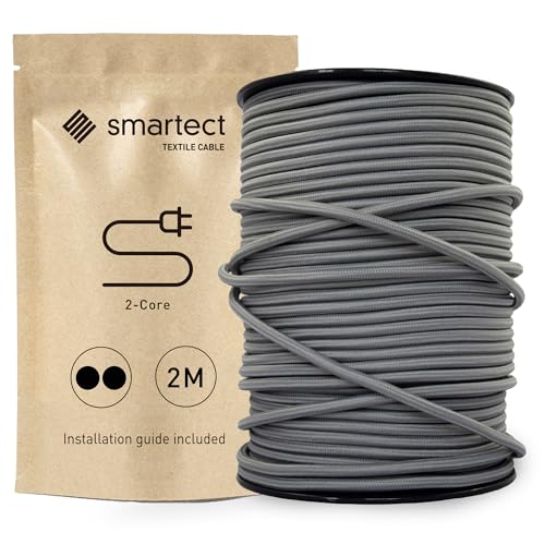 smartect Textilkabel Dunkelgrau, 2 Meter Vintage Lampenkabel Stoff, 2-Adrig (2 x 0.75 mm²) Stromkabel Textilummantelt für eigenes DIY Projekt von smartect