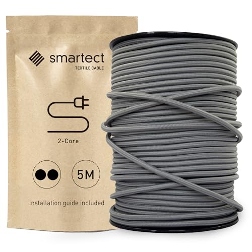 smartect Textilkabel Dunkelgrau, 5 Meter Vintage Lampenkabel Stoff, 2-Adrig (2 x 0.75 mm²) Stromkabel Textilummantelt für eigenes DIY Projekt von smartect