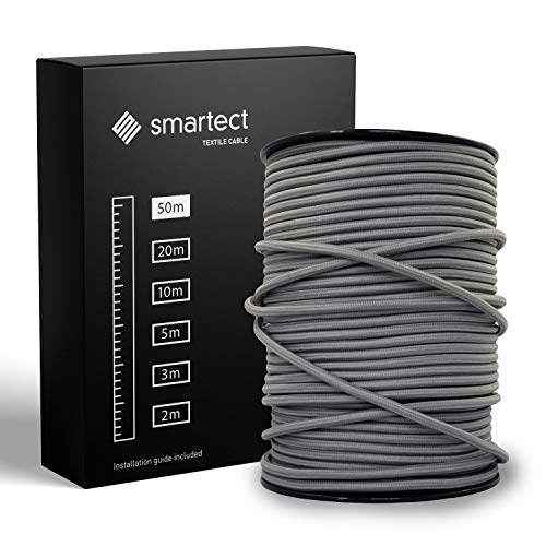 smartect Textilkabel Dunkelgrau, 50 Meter Vintage Lampenkabel Stoff, 3-Adrig (3 x 0.75 mm²) Stromkabel Textilummantelt für eigenes DIY Projekt von smartect