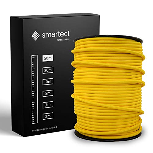 smartect Textilkabel Gelb, 50 Meter Vintage Lampenkabel Stoff, 3-Adrig (3 x 0.75 mm²) Stromkabel Textilummantelt für eigenes DIY Projekt von smartect