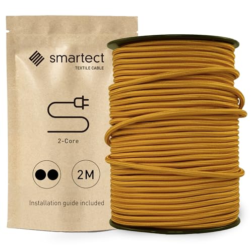 smartect Textilkabel Gold, 2 Meter Vintage Lampenkabel Stoff, 2-Adrig (2 x 0.75 mm²) Stromkabel Textilummantelt für eigenes DIY Projekt von smartect