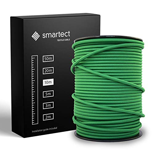 smartect Textilkabel Grün, 10 Meter Vintage Lampenkabel Stoff, 3-Adrig (3 x 0.75 mm²) Stromkabel Textilummantelt für eigenes DIY Projekt von smartect