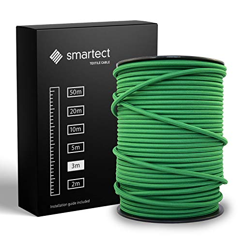 smartect Textilkabel Grün, 3 Meter Vintage Lampenkabel Stoff, 3-Adrig (3 x 0.75 mm²) Stromkabel Textilummantelt für eigenes DIY Projekt von smartect