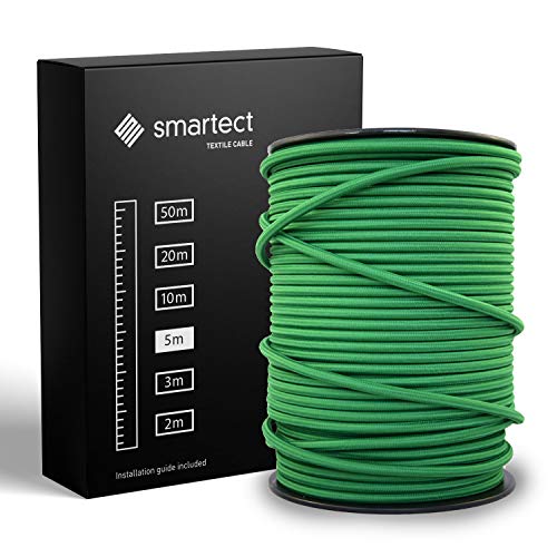 smartect Textilkabel Grün, 5 Meter Vintage Lampenkabel Stoff, 3-Adrig (3 x 0.75 mm²) Stromkabel Textilummantelt für eigenes DIY Projekt von smartect