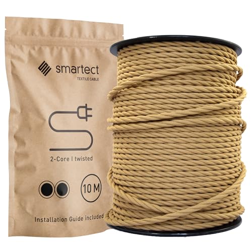 smartect Textilkabel Hellbraun, 10 Meter Vintage Lampenkabel Stoff Gedreht, 2-Adrig (2 x 0.75 mm²) Stromkabel Textilummantelt für eigenes DIY Projekt von smartect