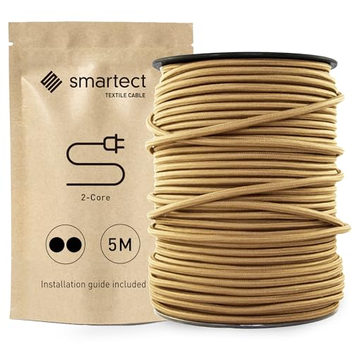 smartect Textilkabel Hellbraun, 5 Meter Vintage Lampenkabel Stoff, 2-Adrig (2 x 0.75 mm²) Stromkabel Textilummantelt für eigenes DIY Projekt von smartect