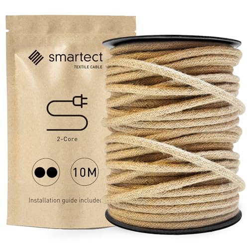 smartect Textilkabel Jute, 10 Meter Vintage Lampenkabel Stoff, 2-Adrig (2 x 0.75 mm²) Stromkabel Textilummantelt für eigenes DIY Projekt von smartect