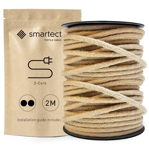 smartect Textilkabel Jute, 2 Meter Vintage Lampenkabel Stoff, 2-Adrig (2 x 0.75 mm²) Stromkabel Textilummantelt für eigenes DIY Projekt von smartect