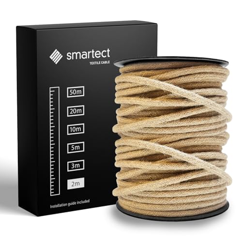 smartect Textilkabel Jute, 2 Meter Vintage Lampenkabel Stoff, 3-Adrig (3 x 0.75 mm²) Stromkabel Textilummantelt für eigenes DIY Projekt von smartect