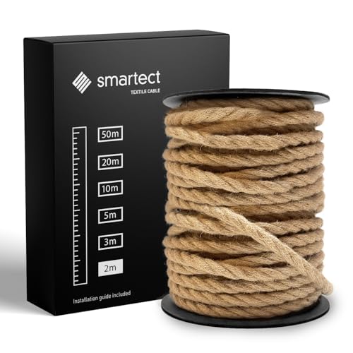 smartect Textilkabel Jute, 2 Meter Vintage Lampenkabel Stoff Gedreht, 3-Adrig (3 x 0.75 mm²) Stromkabel Textilummantelt für eigenes DIY Projekt von smartect