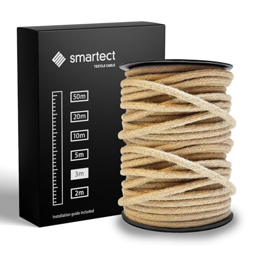 smartect Textilkabel Jute, 3 Meter Vintage Lampenkabel Stoff, 3-Adrig (3 x 0.75 mm²) Stromkabel Textilummantelt für eigenes DIY Projekt von smartect