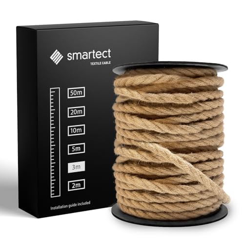 smartect Textilkabel Jute, 3 Meter Vintage Lampenkabel Stoff Gedreht, 3-Adrig (3 x 0.75 mm²) Stromkabel Textilummantelt für eigenes DIY Projekt von smartect