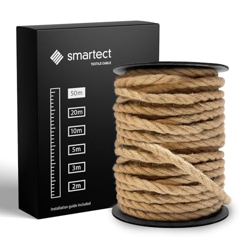 smartect Textilkabel Jute, 50 Meter Vintage Lampenkabel Stoff Gedreht, 3-Adrig (3 x 0.75 mm²) Stromkabel Textilummantelt für eigenes DIY Projekt von smartect