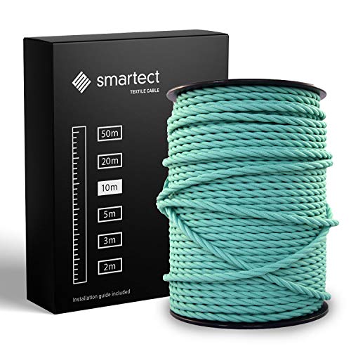 smartect Textilkabel Mint, 10 Meter Vintage Lampenkabel Stoff Gedreht, 3-Adrig (3 x 0.75 mm²) Stromkabel Textilummantelt für eigenes DIY Projekt von smartect