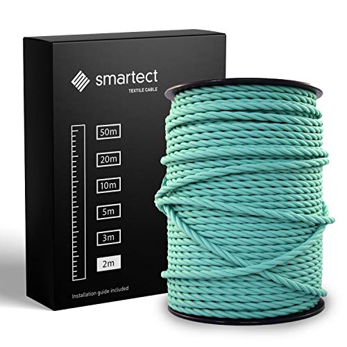 smartect Textilkabel Mint, 2 Meter Vintage Lampenkabel Stoff Gedreht, 3-Adrig (3 x 0.75 mm²) Stromkabel Textilummantelt für eigenes DIY Projekt von smartect