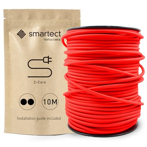 smartect Textilkabel Rot, 10 Meter Vintage Lampenkabel Stoff, 2-Adrig (2 x 0.75 mm²) Stromkabel Textilummantelt für eigenes DIY Projekt von smartect