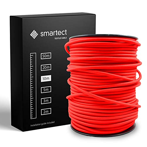 smartect Textilkabel Rot, 10 Meter Vintage Lampenkabel Stoff, 3-Adrig (3 x 0.75 mm²) Stromkabel Textilummantelt für eigenes DIY Projekt von smartect