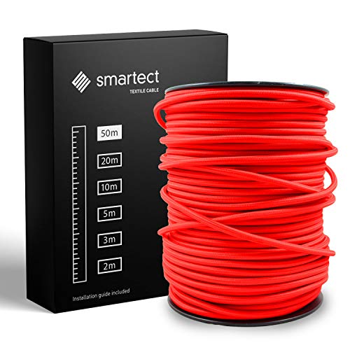smartect Textilkabel Rot, 50 Meter Vintage Lampenkabel Stoff von smartect