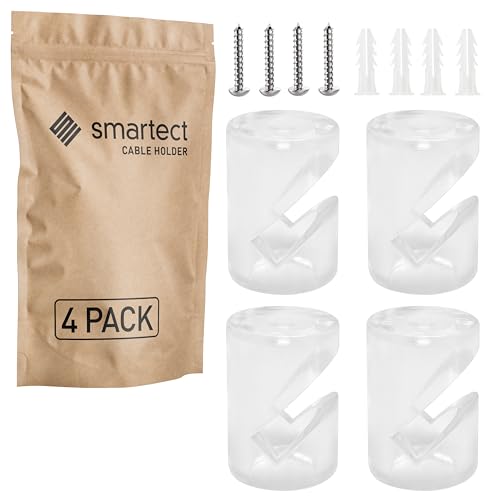 smartect Wand- und Deckenpins für Textilkabel [4 Stück, Transparent] Deckenbefestigung mit Schrauben und Dübeln, Affenschaukel Aufputz-Kabelhalter für eigenes DIY Projekt von smartect