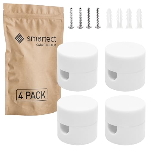 smartect Zweiteilige Wand- und Deckenpins für Textilkabel [4 Stück, Weiß] Deckenbefestigung mit Schrauben und Dübeln, Affenschaukel Aufputz-Kabelhalter für eigenes DIY Projekt von smartect