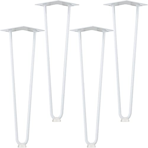 smartpeas 4X Haarnadel Tischbeine Metall - Rostfreies Stahl Tischbeine in Weiß - Hairpin Leg 41 cm Mit 2 Streben - Plus: Bodenschutz und Filzuntersetzer von smartpeas