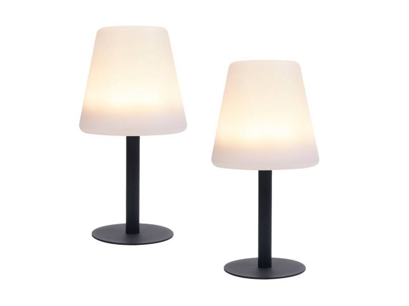smartwares LED Außen-Tischleuchte, LED fest integriert, Warmweiß, 2er-Set Outdoor Solar-leuchten ohne Strom-kabel, Schwarz Weiß, H: 25cm von smartwares