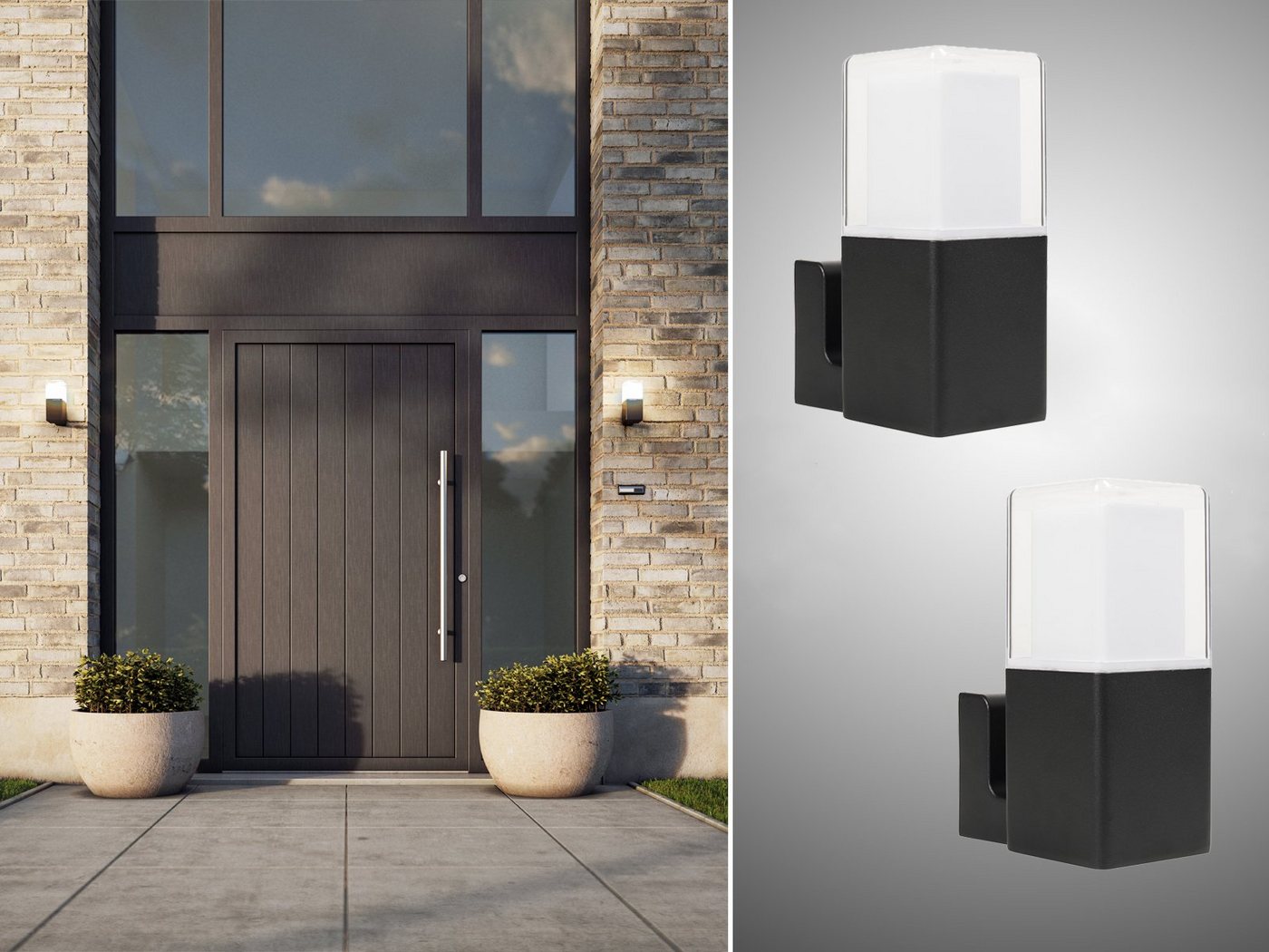 smartwares LED Außen-Wandleuchte, LED fest integriert, Warmweiß, 2er Set Fassadenlampe Haus-wand beleuchten Fassadenbeleuchtung H: 20cm von smartwares