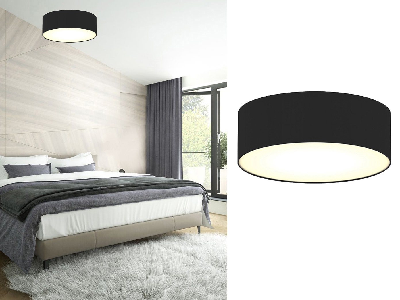 smartwares LED Deckenleuchte, Dimmfunktion, LED wechselbar, Warmweiß, mit Stoff Lampen-schirm Schwarz, Design-klassiker Treppenhaus, Ø 30cm von smartwares