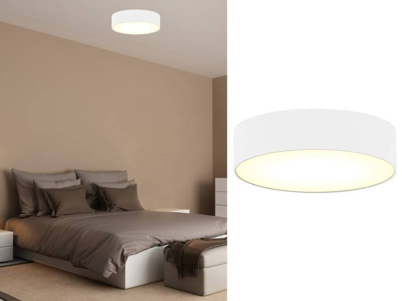 smartwares LED Deckenleuchte, Dimmfunktion, LED wechselbar, Warmweiß, mit Stoff Lampen-schirm Weiß, Design-klassiker für Treppenhaus, Ø 30cm von smartwares