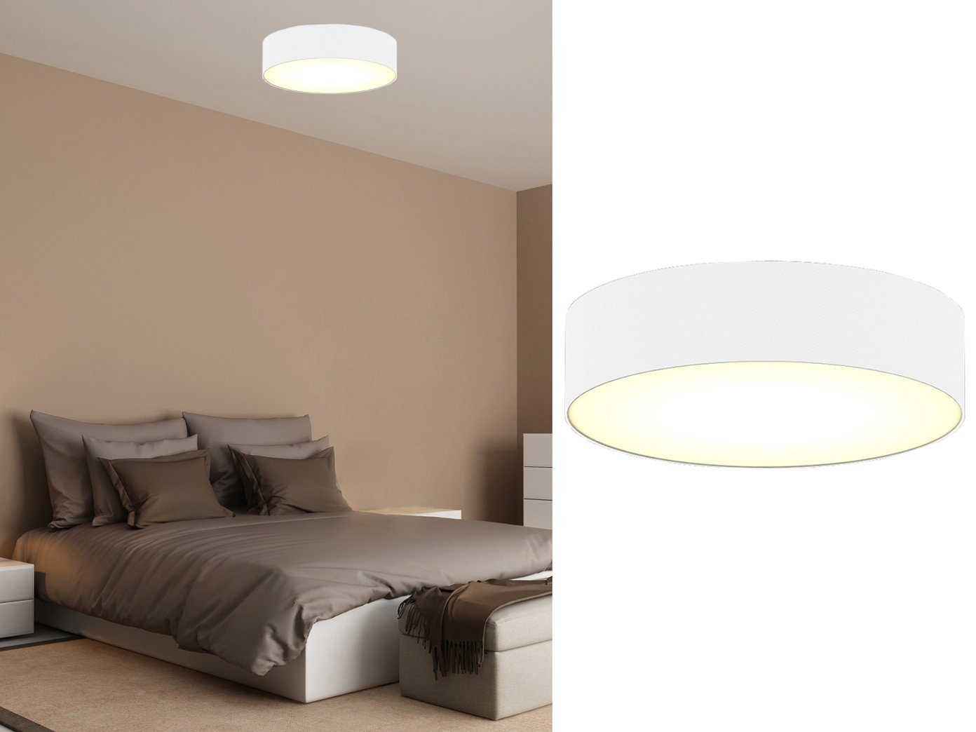 smartwares LED Deckenleuchte, Dimmfunktion, LED wechselbar, Warmweiß, mit Stoff Lampen-schirm Weiß, Design-klassiker für Treppenhaus, Ø 40cm von smartwares