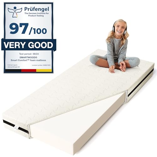 smartwood® Kindermatratze Smart Comfort für Kinderbett 80x160 - Matratzendicke 12cm - für Kinder - mit Schaumkern H2 und waschbarer Anti-Allergie-Bezug Oeko Tex 100 Zertifiziert von smartwood