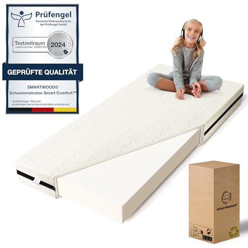 smartwood® Kindermatratze Smart Comfort für Kinderbett 90x160 - Matratzendicke 12cm - für Kinder - mit Schaumkern H2 und waschbarer Anti-Allergie-Bezug Oeko Tex 100 Zertifiziert von smartwood