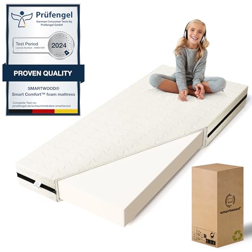 smartwood® Kindermatratze Smart Comfort für Schubladebett 90x120 Matratzenstärke 9 cm - für Schublade - mit Schaumkern H2 und waschbarer Anti-Allergie-Bezug Oeko Tex 100 von smartwood