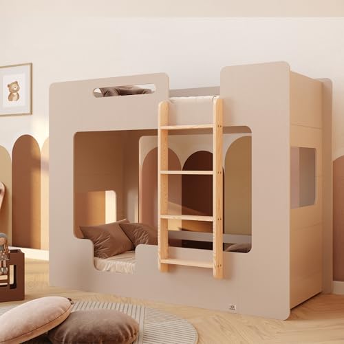 smartwood Etagenbett 2 Kinder 80x160 - Kaschmir - Leiter Rechts - Hochbett Mimi BP mit Lattenrost & Rausfallschutz für Jungen & Mädchen - Belastbar bis 230 kg von smartwood