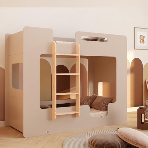 smartwood Etagenbett 2 Kinder 90x200 - Kaschmir - Leiter Links - Hochbett Mimi BL mit Lattenrost & Rausfallschutz für Jungen & Mädchen - Belastbar bis 230 kg von smartwood