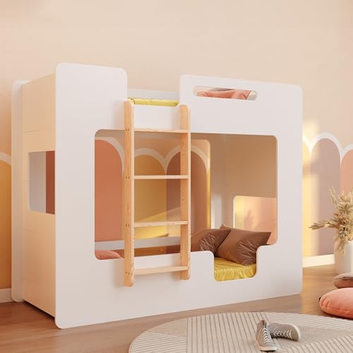 smartwood Etagenbett 2 Kinder 80x160 - Weiß - Leiter Links - Hochbett Mimi BL mit Lattenrost & Rausfallschutz für Jungen & Mädchen - Belastbar bis 230 kg von smartwood