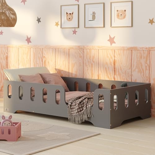 smartwood Bodenbett 90x200 Grau - Montessori Kinderbett aus Holz mit FSC-Zertifikat TILA 2P mit Rausfallschutz & Lattenrost bis 230kg belastbar - Einfache Montage smartwood Bodenbett 90x200 Grau - Montessori Kinderbett aus Holz mit FSC-Zertifikat TILA 2P mit Rausfallschutz & Lattenrost bis 230kg belastbar - Einfache Montage von smartwood