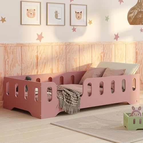 smartwood Bodenbett 90x200 Rosa - Montessori Kinderbett aus Holz mit FSC-Zertifikat TILA 2L mit Rausfallschutz & Lattenrost bis 230kg belastbar - Einfache Montage smartwood Bodenbett 90x200 Rosa - Montessori Kinderbett aus Holz mit FSC-Zertifikat TILA 2L mit Rausfallschutz & Lattenrost bis 230kg belastbar - Einfache Montage von smartwood