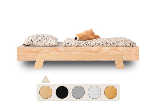 smartwood Kinderbett Puzzle 70x160 mit Lattenrost - Montessori einzelbett für Jungen und Mädchen - Holzbett mit Lattenrost für Teenager - Naturholz - 70x160cm von smartwood