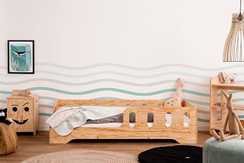 smartwood TILA 1L Kinderbett 120x190 mit Lattenrost und Rausfallschutz - Holz Kinderbett für Jungen & Mädchen - Montessori Bett mit Rausfallschutz und Lattenrost 190x120cm - Naturholz - lackiert von smartwood