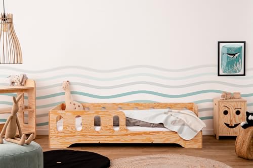 smartwood TILA 1P Kinderbett 140x200 mit Lattenrost und Rausfallschutz - Holz Kinderbett für Jungen & Mädchen - Montessori Bett mit Rausfallschutz und Lattenrost 200x140cm - Naturholz - lackiert von smartwood