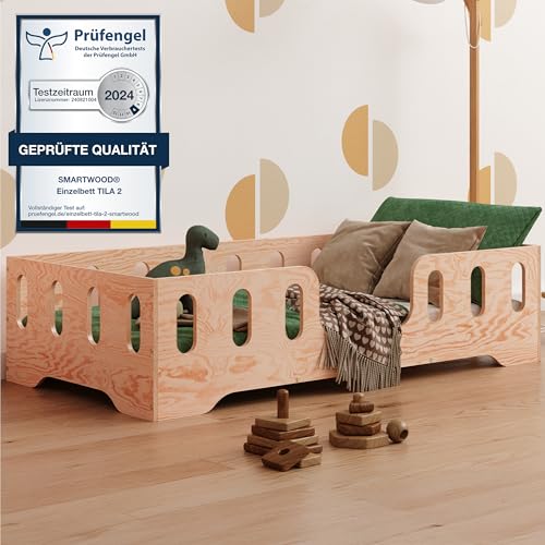 smartwood Bodenbett 80x180 Montessori Kinderbett aus Holz mit FSC-Zertifikat TILA 2 mit Rausfallschutz & Lattenrost bis 230kg belastbar - Einfache Montage smartwood Bodenbett 80x180 Montessori Kinderbett aus Holz mit FSC-Zertifikat TILA 2 mit Rausfallschutz & Lattenrost bis 230kg belastbar - Einfache Montage von smartwood