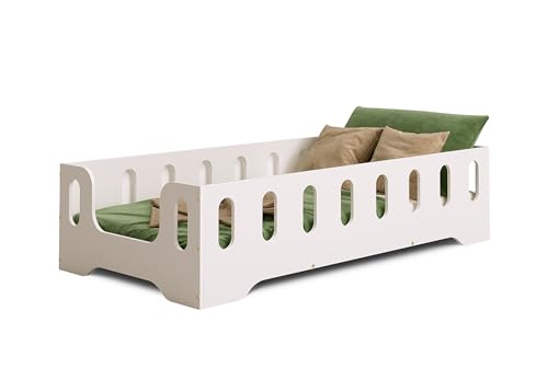 smartwood TILA 2B Kinderbett 80x180 mit Lattenrost und Rausfallschutz - Holz Kinderbett für Jungen & Mädchen, vielseitiges Montessori Bett mit Rausfallschutz und Lattenrost 180x80 cm - Weiß von smartwood