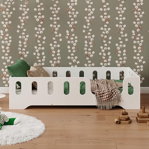 smartwood Bodenbett 80x160 Weiß - Montessori Kinderbett aus Holz mit FSC-Zertifikat TILA 2P mit Rausfallschutz & Lattenrost bis 230kg belastbar - Einfache Montage von smartwood