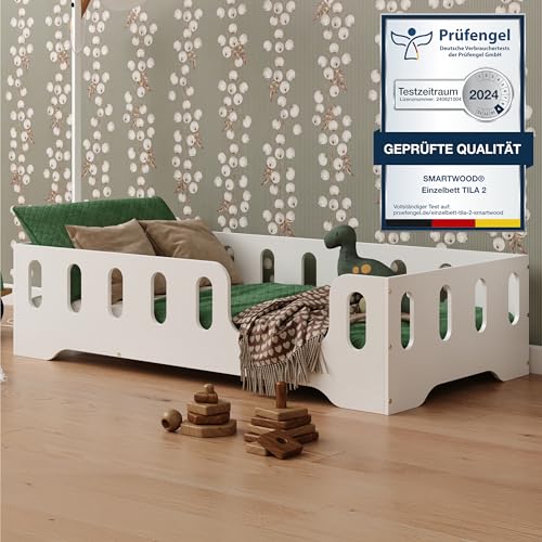 smartwood Bodenbett 80x180 Weiß - Montessori Kinderbett aus Holz mit FSC-Zertifikat TILA 2P mit Rausfallschutz & Lattenrost bis 230kg belastbar - Einfache Montage smartwood Bodenbett 80x180 Weiß - Montessori Kinderbett aus Holz mit FSC-Zertifikat TILA 2P mit Rausfallschutz & Lattenrost bis 230kg belastbar - Einfache Montage von smartwood