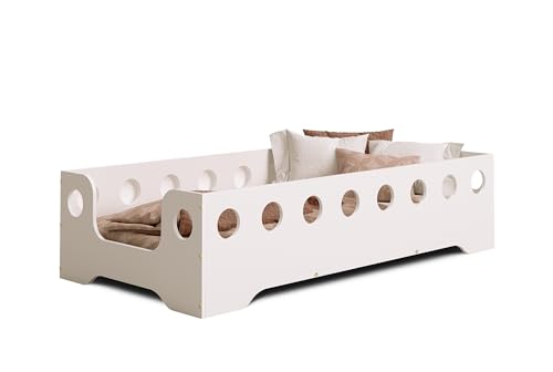smartwood TILA 4B Kinderbett 140x190 mit Lattenrost und Rausfallschutz - Holz Kinderbett für Jungen & Mädchen, vielseitiges Montessori Bett mit Rausfallschutz und Lattenrost 190x140cm - Weiß von smartwood