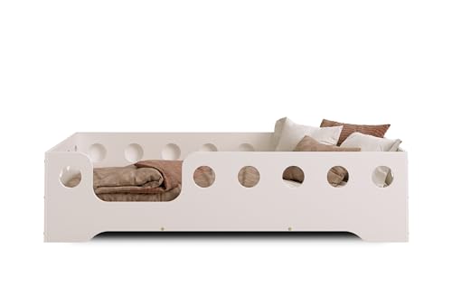 smartwood TILA 4L Kinderbett 120x200 mit Lattenrost und Rausfallschutz - Holz Kinderbett für Jungen & Mädchen, vielseitiges Montessori Bett mit Rausfallschutz und Lattenrost 200x120cm - Weiß von smartwood