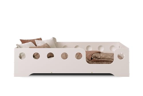 smartwood TILA 4P Kinderbett 120x200 mit Lattenrost und Rausfallschutz - Holz Kinderbett für Jungen & Mädchen, vielseitiges Montessori Bett mit Rausfallschutz und Lattenrost 200x120cm - Weiß von smartwood